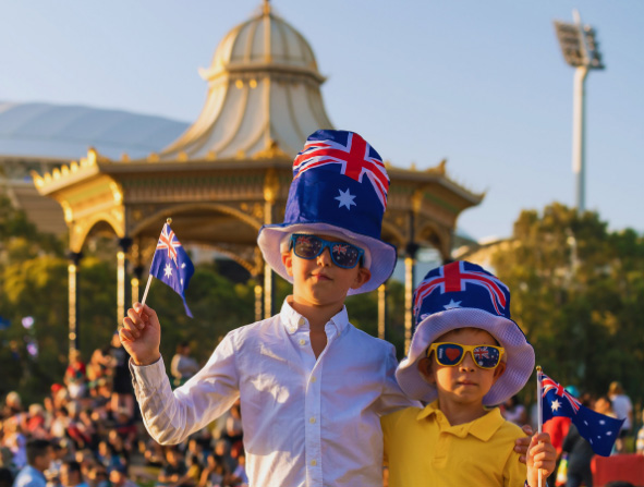 Two happy Australian boys celebrating Australia Day