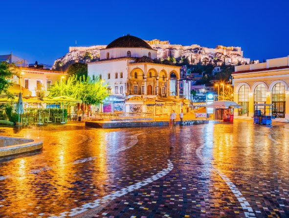 Athens, Greece - Monastiraki Square and Acropolis