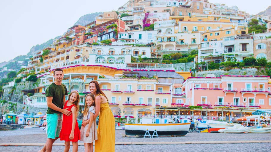 Family on Vacation in Positano, Italy