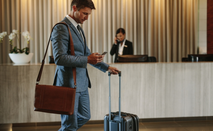 Business Traveler Arriving at His Hotel