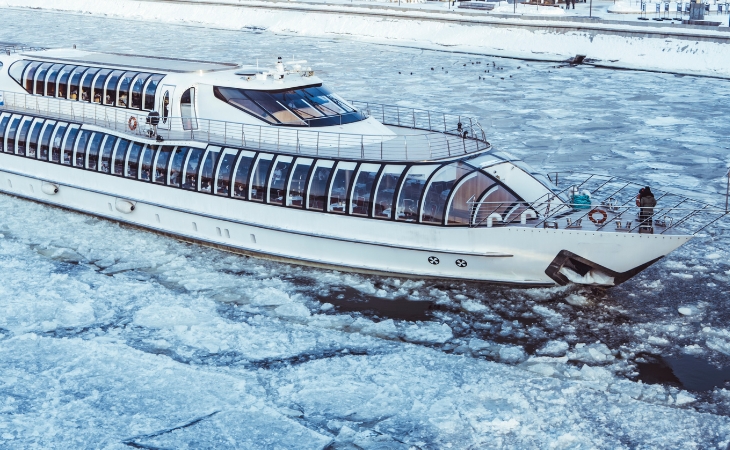 White River Cruise Ship on icy Water