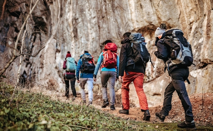 Group of tourist on hiking tour