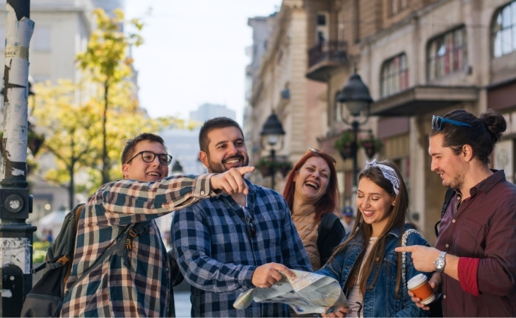 Happy group of friends travelers