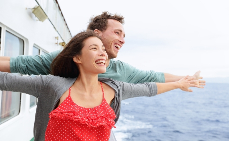 Romantic Couple Fun in Funny Pose on Cruise Ship