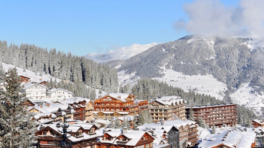 Courchevel village ski resort in French Alps by winter