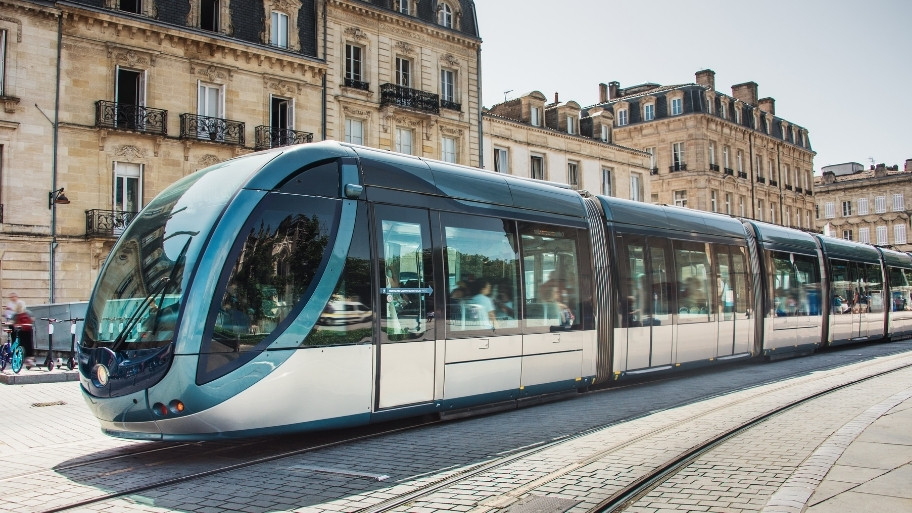 Modern tramway in Bordeaux, France